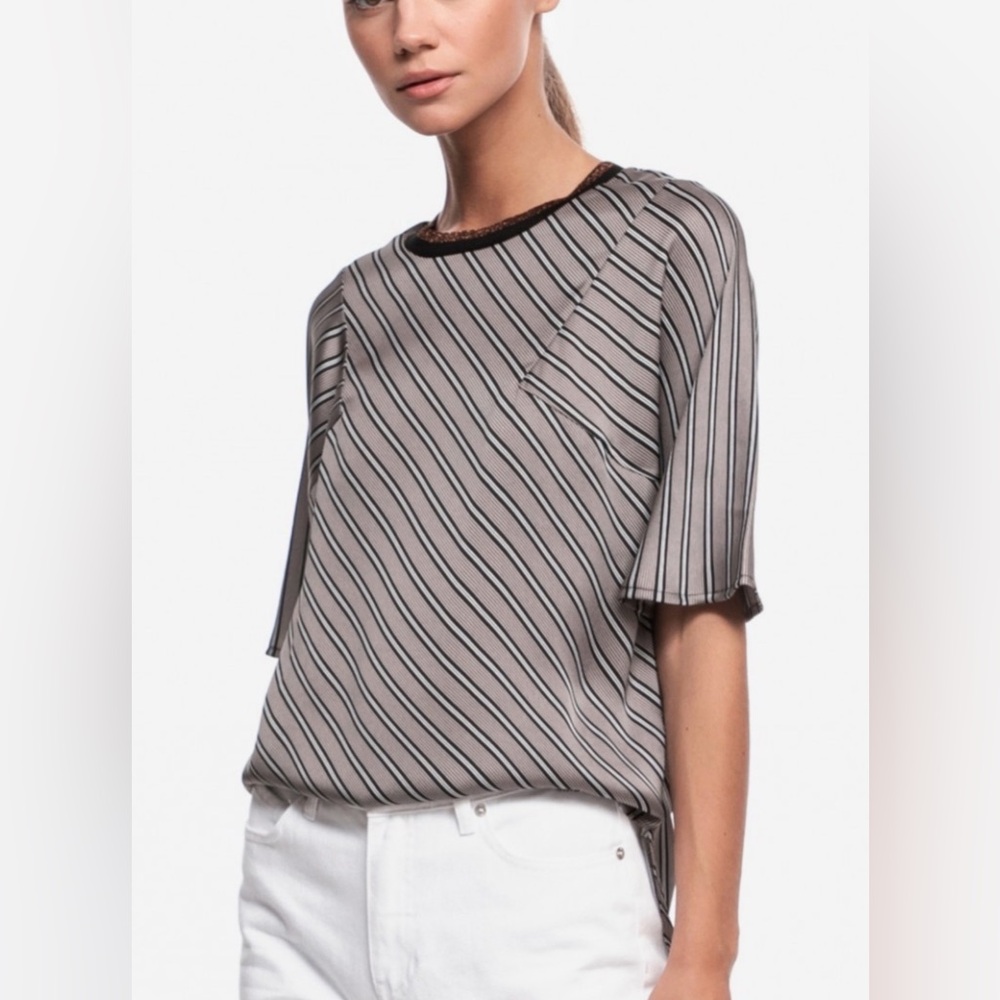 By Malene Birger Size 40 • Tan Black Stripe Silly Designer Top Blouse.